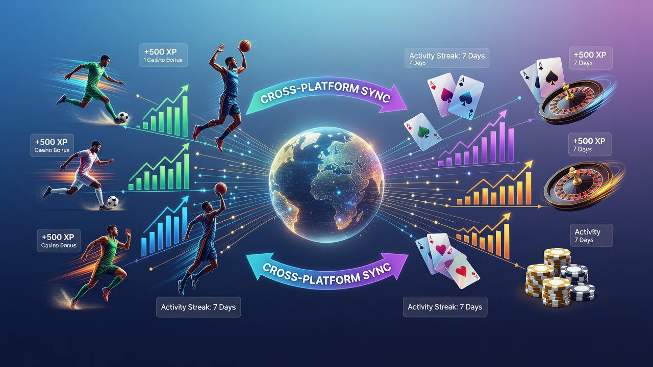 Users engaging with synchronized reward features across sports betting and casino sections in a mobile app interface