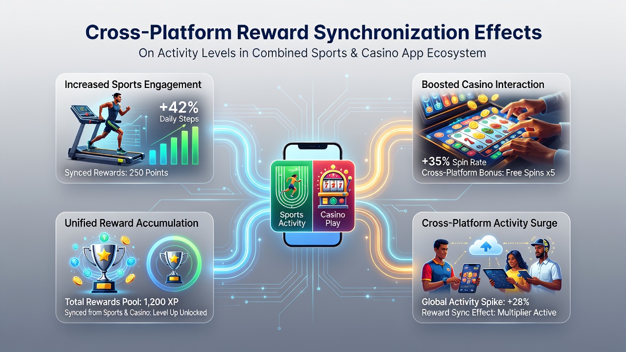 Analytics dashboard displaying synchronized reward metrics and activity trends across sports and casino app modules