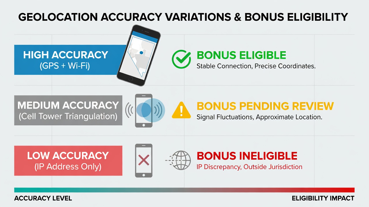Map overlay showing geolocation accuracy zones for mobile wagering in regulated states