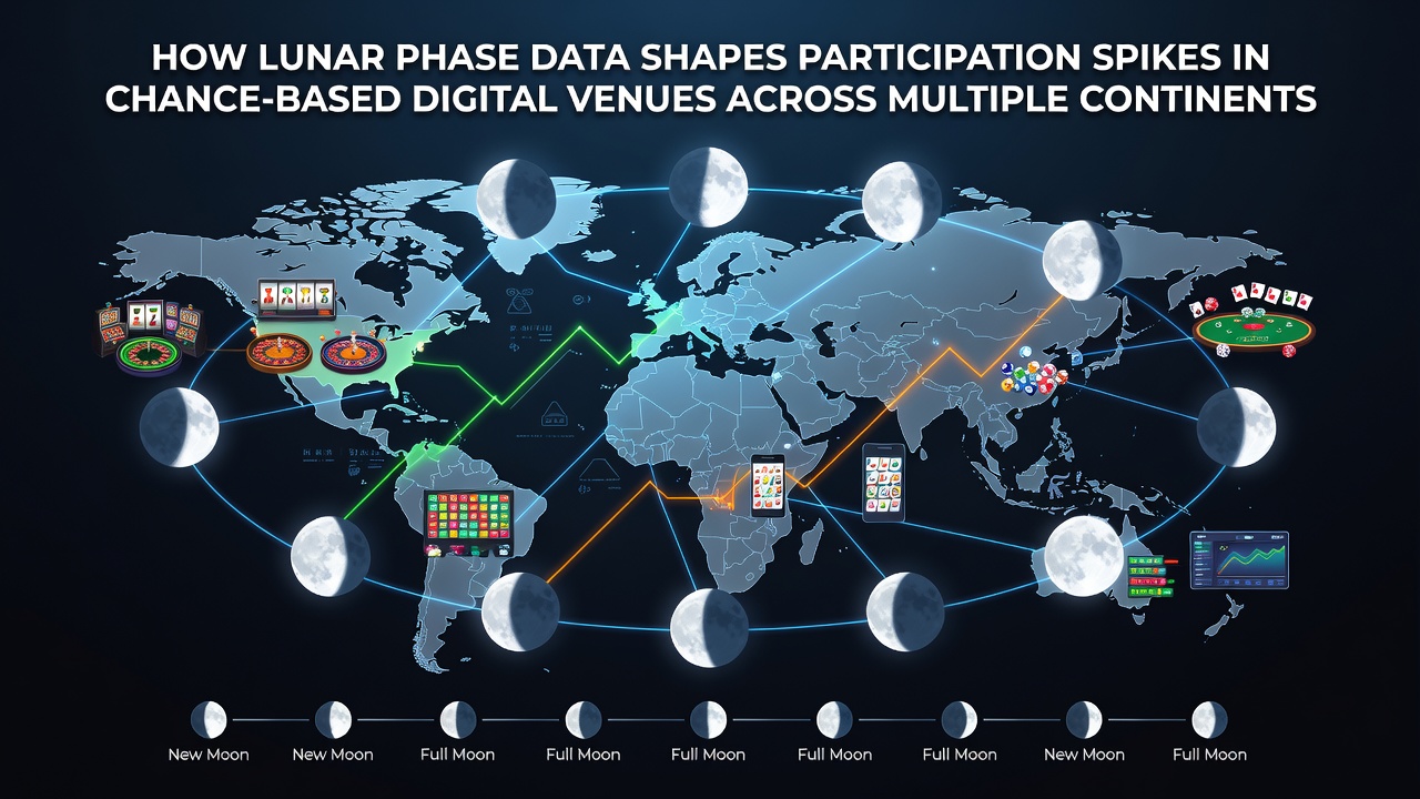 Data visualization charts displaying participation metrics aligned with lunar cycles from multiple global regions
