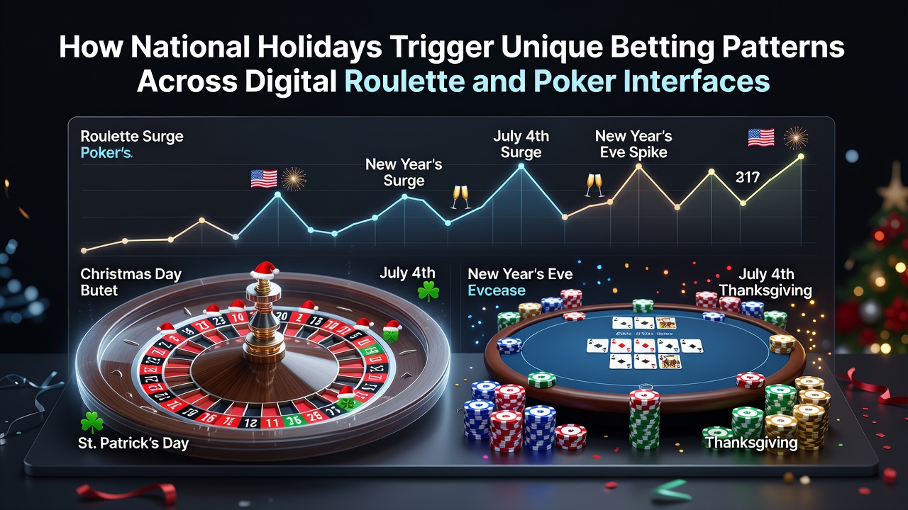 Analytics dashboard showing mobile roulette and poker activity spikes aligned with national holiday dates