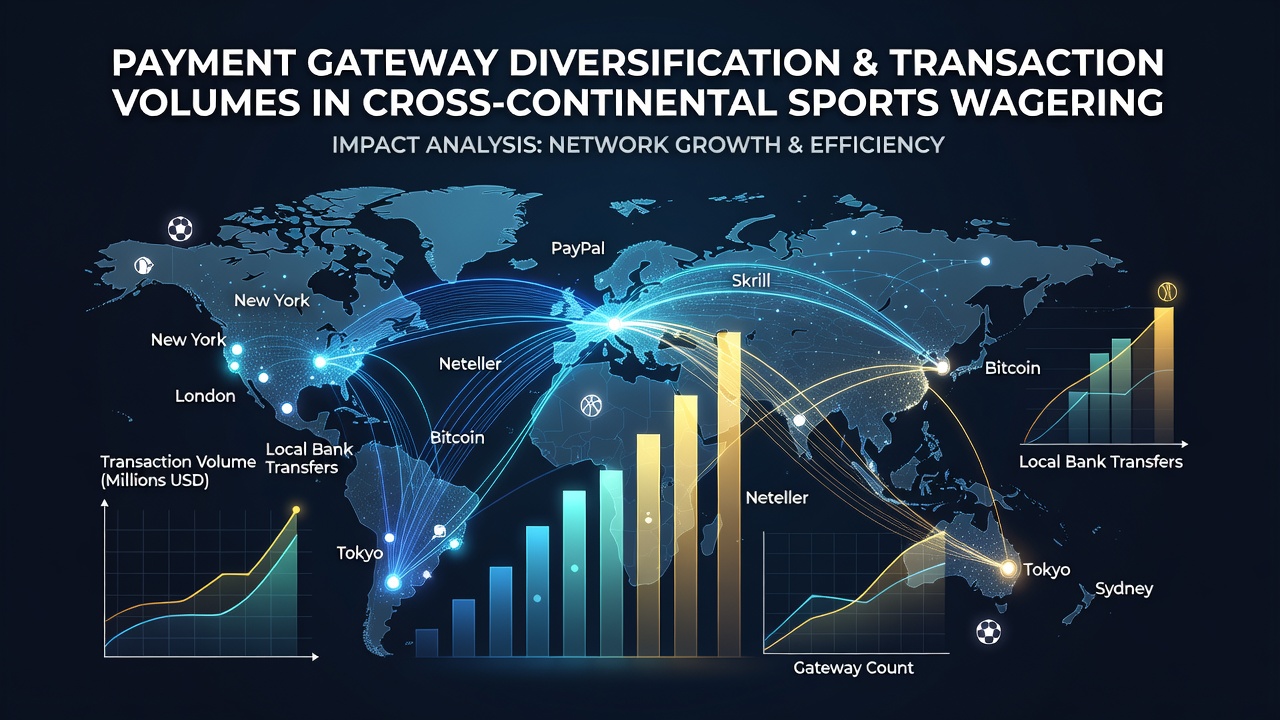 Payment gateway diversification in global sports betting networks showing multiple transaction pathways across continents