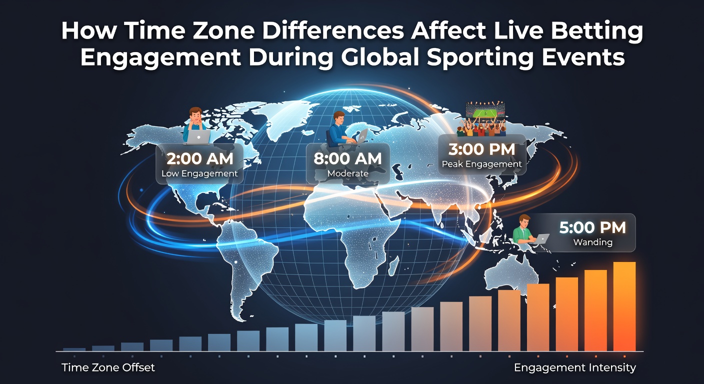 Global map showing time zones overlaid with major sporting event locations and betting activity peaks