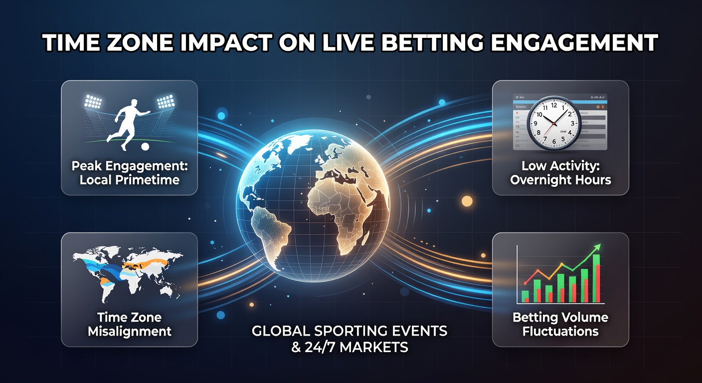 Infographic displaying live betting volume by time zone during a worldwide soccer tournament