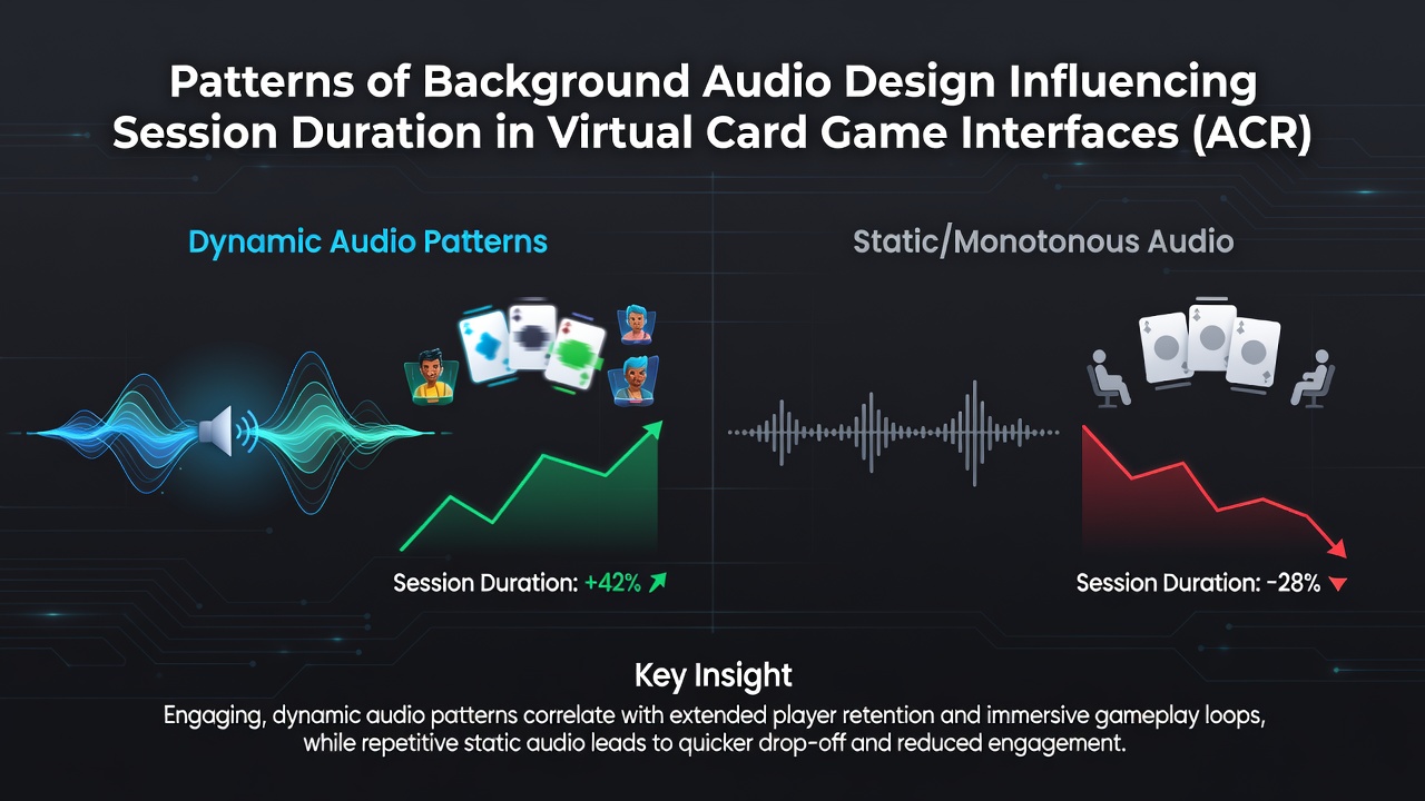 Graph overlay on a smartphone displaying session duration metrics alongside audio design elements in card game apps