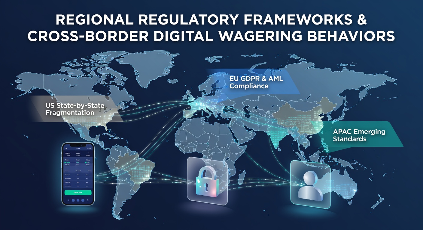 Map illustrating various regional regulatory zones affecting digital wagering access and user routing decisions