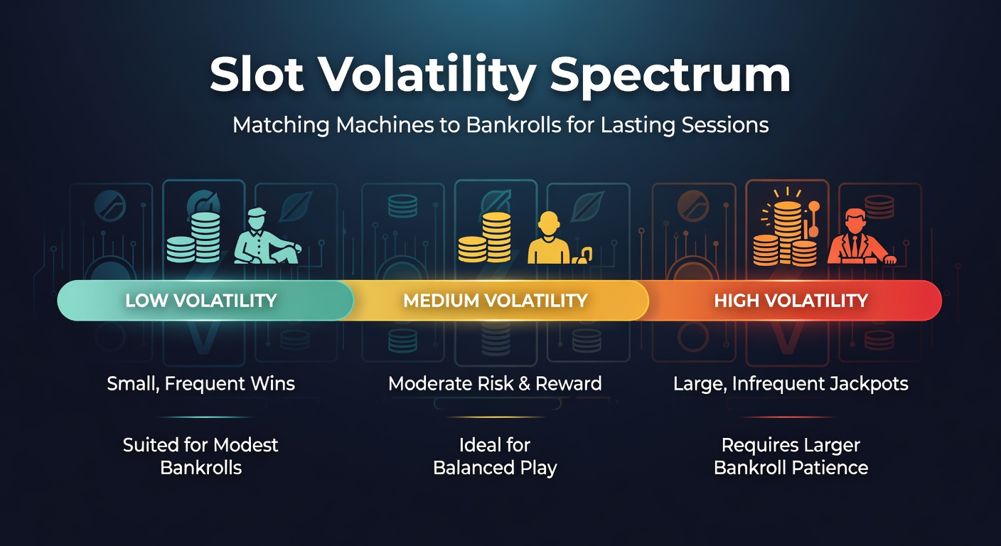 Colorful slot machine reels spinning with symbols aligning for a small win, illustrating low volatility payout patterns