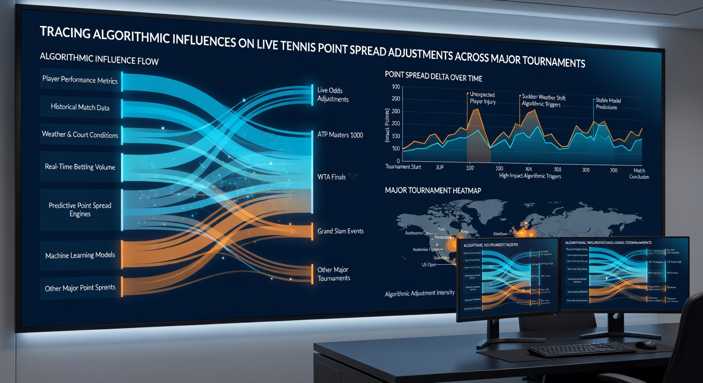 Close-up of a bookmaker's live odds dashboard displaying tennis point-spread changes during a Grand Slam match