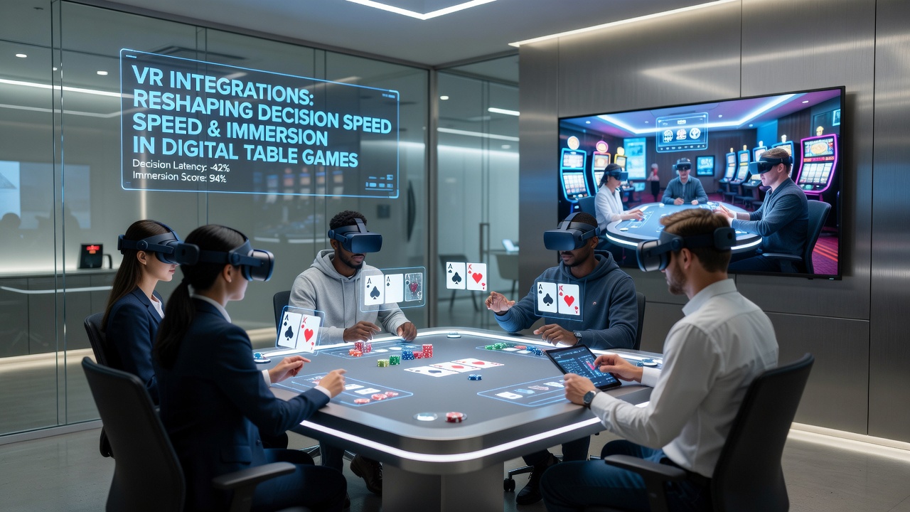 Close-up of VR table game interface showing digital blackjack layout and player avatars